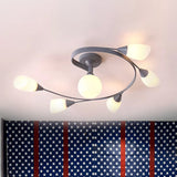 Curly Nordic Iron Semi Flush Mount Ceiling Light With Glass Shades In Grey/Pink/Yellow - 4/6-Head