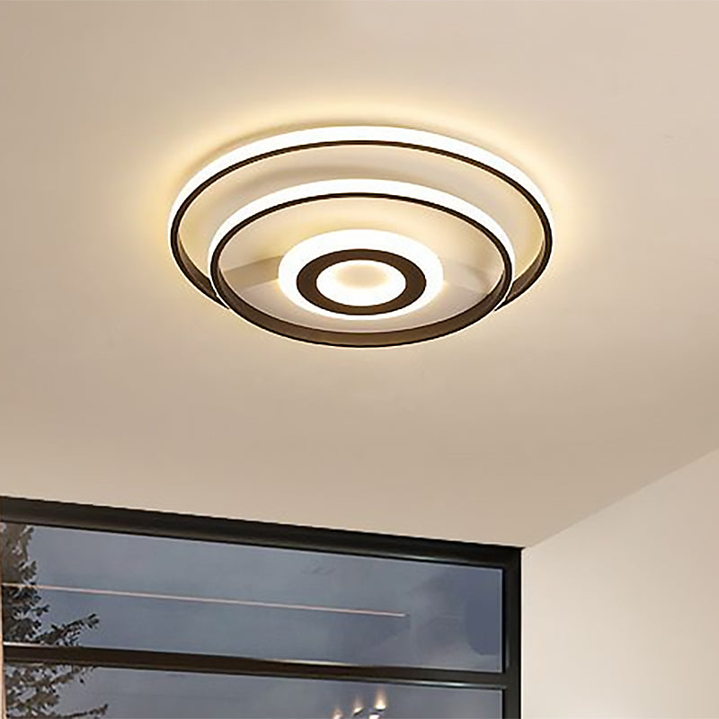 Black Ring Flush Mount Light Nordic Acrylic Led Ceiling Lighting For Bedroom (16/19.5/23.5 W) -