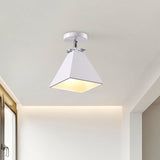 Metal Modernist Pyramid Semi-Flush Mount Fixture - 1 Light Ceiling (Gray White Green)