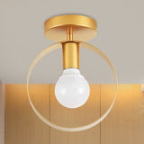Nordic Metal Semi-Flush Mount Ceiling Light In Gold - Triangular/Square/Round Shade 1-Light Fixture