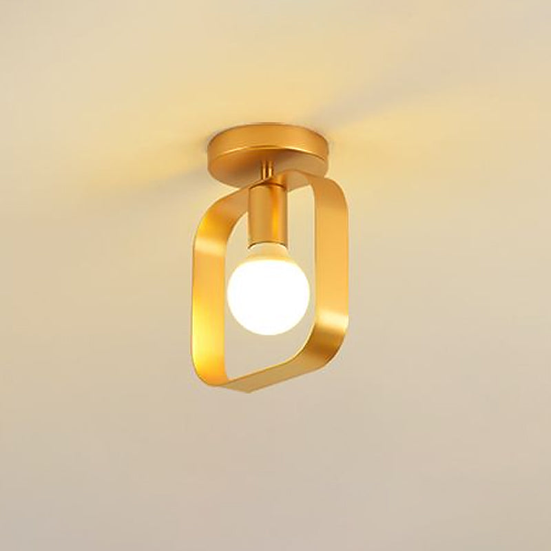Nordic Metal Semi-Flush Mount Ceiling Light In Gold - Triangular/Square/Round Shade 1-Light Fixture