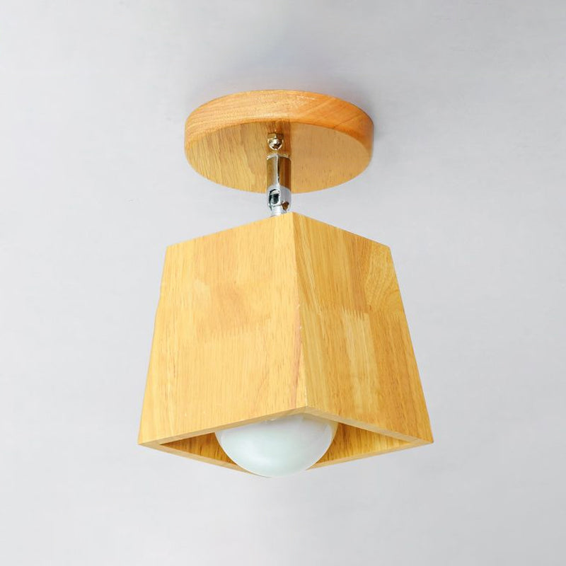 Modern Wooden Square/Trumpet/Pineapple Semi-Flush Ceiling Light - 1 Indoor Mount