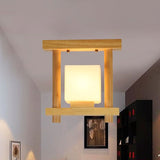 Frosted Glass Ceiling Flush Light - Contemporary Semi Flushmount Lamp For Staircase Wood Décor