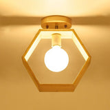 Modern Wood Semi Flush Mount Light - Triangle/Square/Pentagon Shape With White Glass 1 Head Ceiling