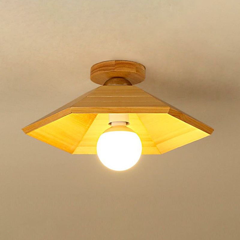 Wooden Conical Ceiling Flush Mount Light In Wood Finish - Simple And Stylish