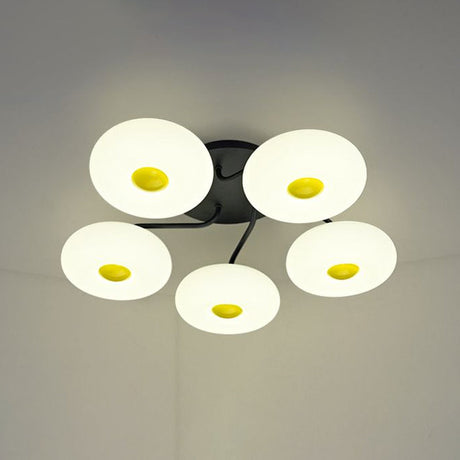 Contemporary White Circular Semi Flush Ceiling Light With 1/3/5 Heads - Acrylic Lamp For Living Room