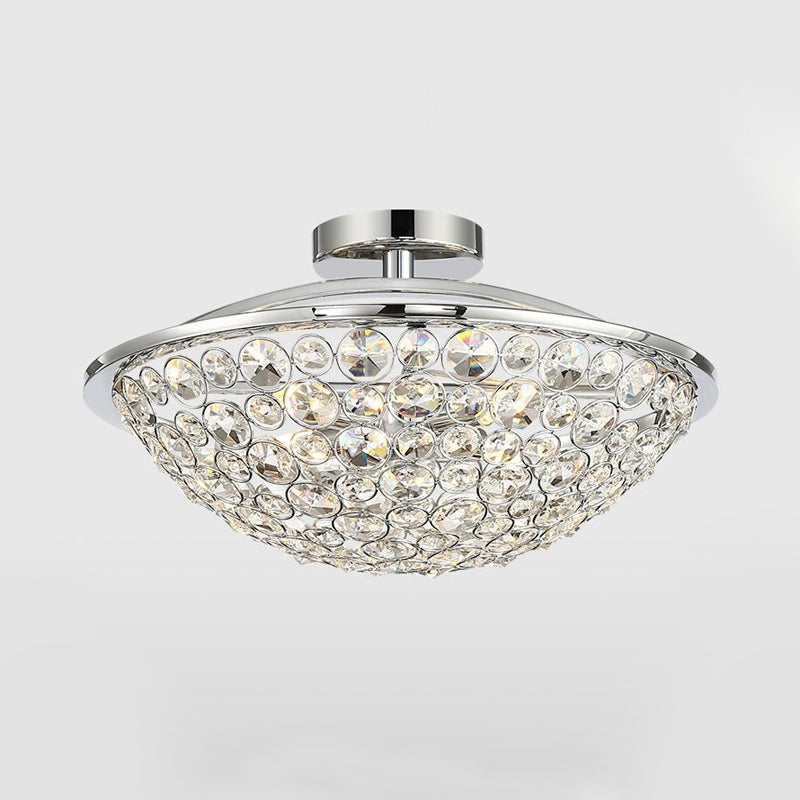 Modern Luxury Crystal Bead Bowl Semi Flushmount Light Fixture In Polished Chrome - 4 Lights