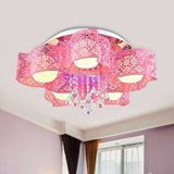 Modernist Crystal Ceiling Lamp With Etched Flower Design 3/5 Lights Opal Glass Ball Shade