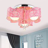 Modernist Crystal Ceiling Lamp With Etched Flower Design 3/5 Lights Opal Glass Ball Shade