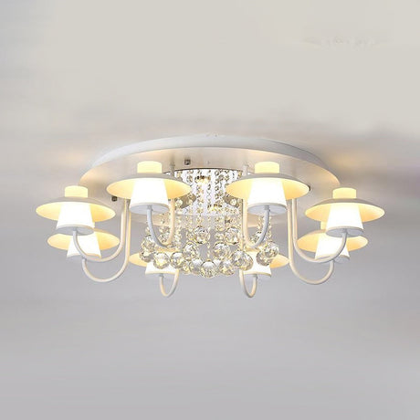 Luxurious Circular Semi Flushmount Ceiling Light With Crystal Ball - 8 Lights Metallic Black/White