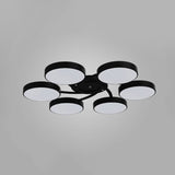 Nordic Style Ceiling Light With Black/White Drum Shade - 3/6/9 Heads Acrylic Semi Flush Mount For