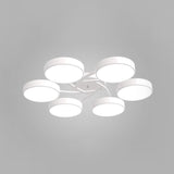 Nordic Style Ceiling Light With Black/White Drum Shade - 3/6/9 Heads Acrylic Semi Flush Mount For