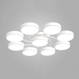 Nordic Style Ceiling Light With Black/White Drum Shade - 3/6/9 Heads Acrylic Semi Flush Mount For