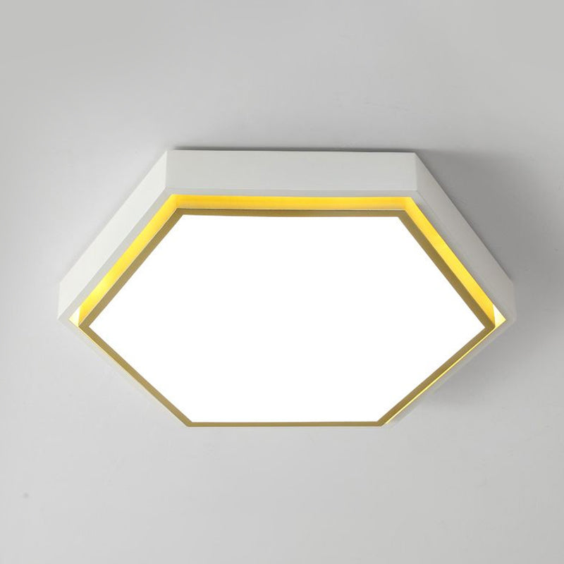 Nordic Hexagon Flushmount Metal Led Ceiling Light - Black/Green/Grey/White 16/19.5 Wide Frosted