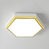 Nordic Hexagon Flushmount Metal Led Ceiling Light - Black/Green/Grey/White 16/19.5 Wide Frosted
