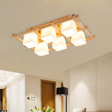 Japanese Style Wooden Checkerboard Flush Mount Ceiling Light In Beige For Study Room 6 / Wood