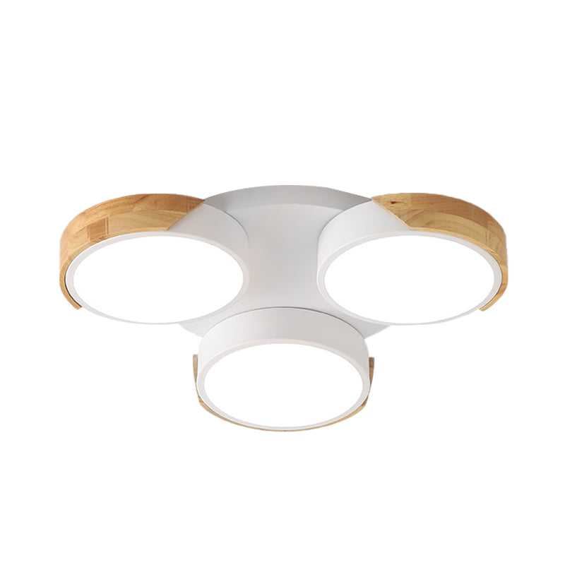 Modern Led Flush Ceiling Light - Nordic Style 3-Drum Shade Metal Fixture In Green/White For Porch