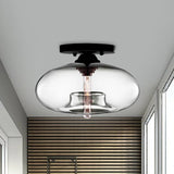 Simple Style Glass Oval Flush Mount Lamp With 1 Light - Clear/Amber/Smoky Ceiling Fixture For