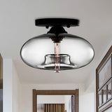 Simple Style Glass Oval Flush Mount Lamp With 1 Light - Clear/Amber/Smoky Ceiling Fixture For