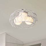 Nordic Drum Iron Cage Ceiling Light With Ball Glass Shade In White/Black Perfect For Dining Rooms
