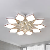 Modern White Blooming Flush Mount Ceiling Light With Crystal Drop - 8/10 Heads Warm Ambiance For
