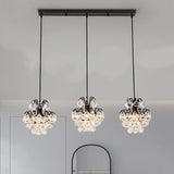 Modern Metal 3-Bulb Pendant Lamp With Clear Crystal Balls - Round/Linear Canopy Black/Gold Finish