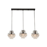 Modern Metal 3-Bulb Pendant Lamp With Clear Crystal Balls - Round/Linear Canopy Black/Gold Finish