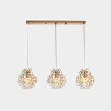 Modern Metal 3-Bulb Pendant Lamp With Clear Crystal Balls - Round/Linear Canopy Black/Gold Finish