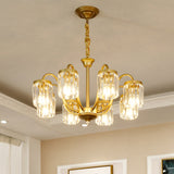 Modern Cylinder Pendant Chandelier With Crystal Prisms - Gold Finish 6/8 Heads Living Room Hanging
