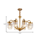 Modern Cylinder Pendant Chandelier With Crystal Prisms - Gold Finish 6/8 Heads Living Room Hanging