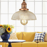 Dome Pendant Ceiling Light: Industrial Ribbed Glass - Black/Bronze/Rust Finish 1 Light Dining Room