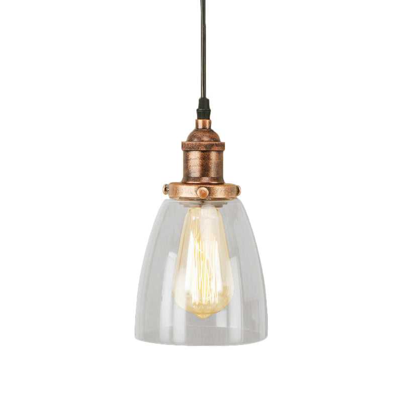 Aged Copper Pendant Light - Vintage Clear Glass With Tapered Design Perfect For Dining Room