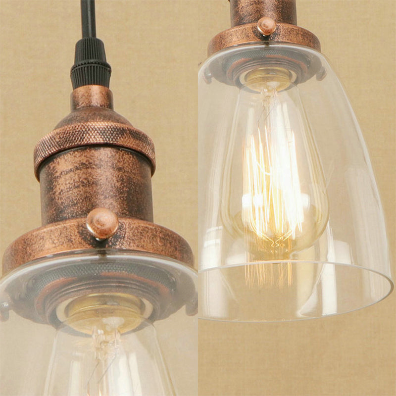 Aged Copper Pendant Light - Vintage Clear Glass With Tapered Design Perfect For Dining Room