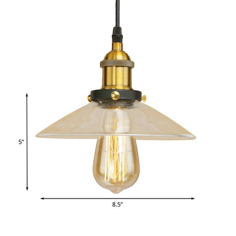 Industrial Cone Pendant Lamp With Clear Glass Shade - Rustic Black/Copper Accent For Living Room