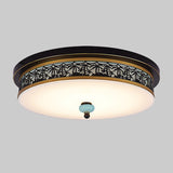 16 - 19.5 W Led Flush Mount Ceiling Light Fixture | Black-Gold Opal Glass Drum Dining Hall