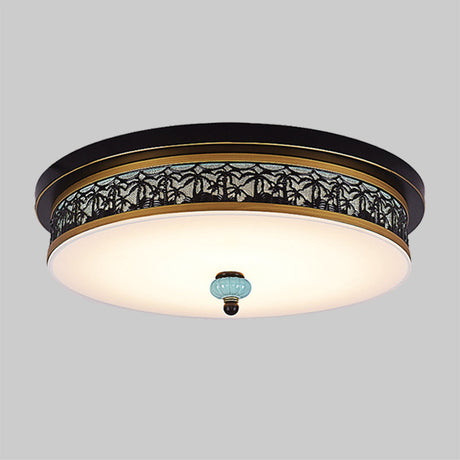 16 - 19.5 W Led Flush Mount Ceiling Light Fixture | Black-Gold Opal Glass Drum Dining Hall