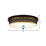 16 - 19.5 W Led Flush Mount Ceiling Light Fixture | Black-Gold Opal Glass Drum Dining Hall