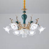Traditional Blue Crystal Chandelier With 6/8 Heads For Clear Floral Ceiling Suspension Lighting