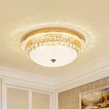 16/19.5 W Led Flush Mount Lighting With White Glass Bowl & Crystal Accent - Simple Elegant Ceiling