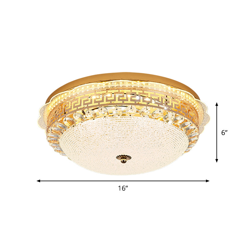 16/19.5 W Led Flush Mount Lighting With White Glass Bowl & Crystal Accent - Simple Elegant Ceiling