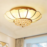 Milky Glass Scalloped Flush Light - 4/6 Lights Bedroom Mount With Crystal Ball