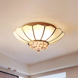 Milky Glass Scalloped Flush Light - 4/6 Lights Bedroom Mount With Crystal Ball