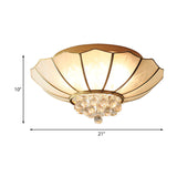 Milky Glass Scalloped Flush Light - 4/6 Lights Bedroom Mount With Crystal Ball