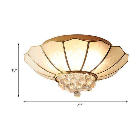 Milky Glass Scalloped Flush Light - 4/6 Lights Bedroom Mount With Crystal Ball