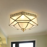 Colonial Prismatic Glass Ceiling Mounted Flushmount With 4 Gold Lights