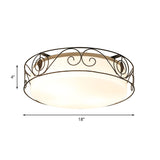 Antique Circular White Glass Flush Mount Light With 4-Heads & Wire Cage