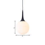 Raindrop Pendant Lamp - Modern Opal Glass 1-Bulb 6/10 Diameter Black Perfect Dining Table Hanging