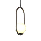Sleek Chrome Oblong Pendant Light With Minimalist Design And Orb White Glass Shade