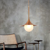 Modern Flared Pendant Light With Orb Milk Glass Insert Single Metal Hanging Fixture For Living Room