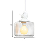 Modern Drum Shaped Dinette Pendant Lamp With Clear Glass And White Bird Top